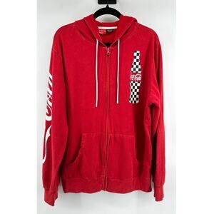 Vintage Coca Cola Women's Full Zip Hoodie Size L Red Classic Checker Design
